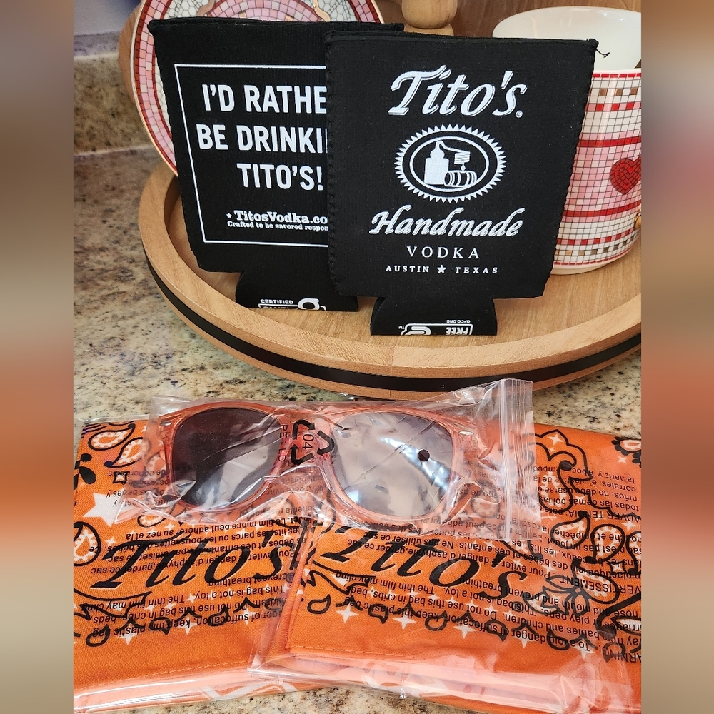 Tito's Vodka Merch Bundle- 2 Bandanas, 2 Koozies, & Sunglasses